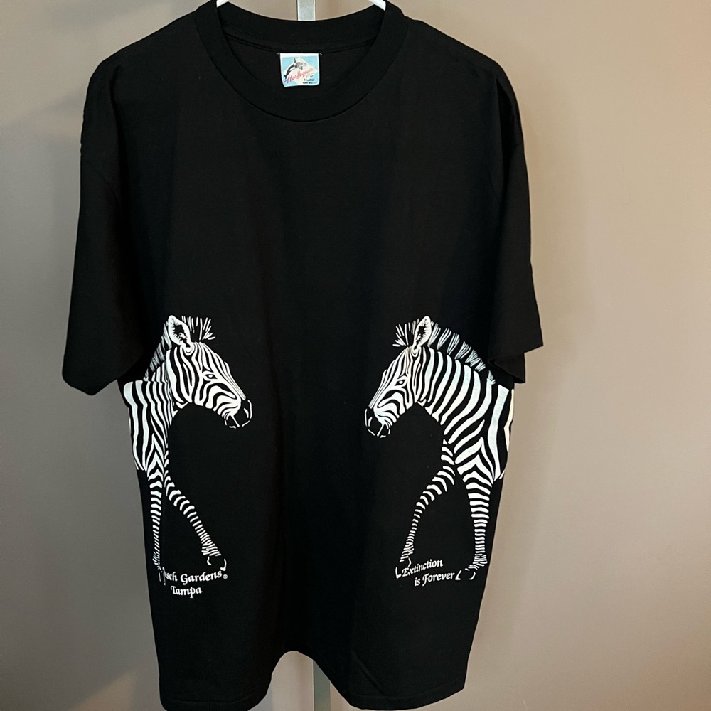 Vintage vtg 1981 Busch Gardens black zebra black white extinction shirt tee XL - Picture 1 of 7